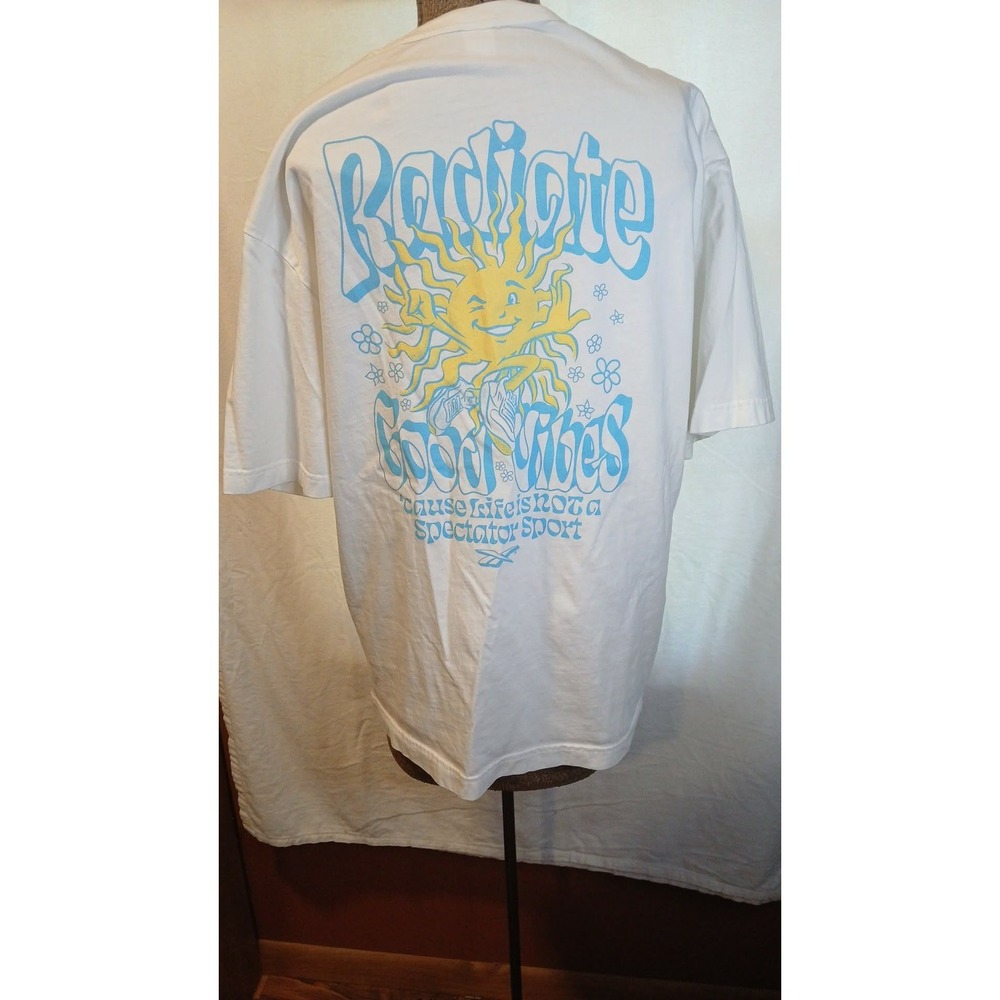 Reebok Radiate Good Vibes Graphic T-Shirt White Sun Logo Mens Large L Vintage